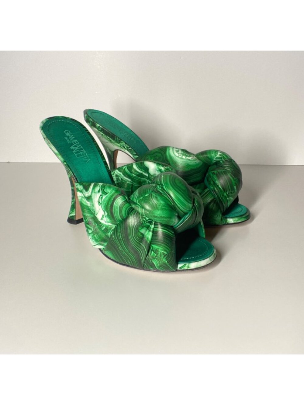 GIAMBATTISTA VALLI Maxi Green Marble Knot Mules Women's Heel Sandals Size 41 - Picture 3 of 13